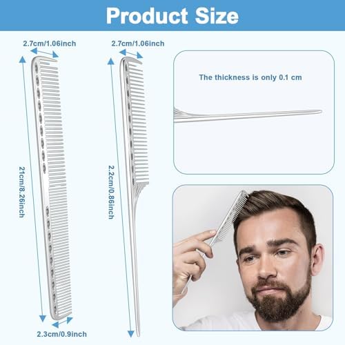 Stainless Steel Fine Tooth Comb, 2 PCS Metal Rat Tail Comb for Men Anti-Static Professional Barber Hair Styling Combs Space Aluminum Unbreakable Metal Haircut Hair Combs for Men Women, Heat Resistant