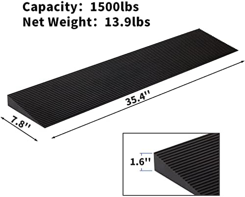 1.6'' Rise Solid Rubber Wheelchair Ramp,Threshold Ramp Used for Thresholds,Doorways and Bathroom(High:1.6 Inch(Pack of 1)) Black