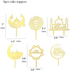 6 PCS Gold Eid Mubarak Cake Topper Ramadan Mubarak Cake Decoration Cake Toppers Ramadan EID Mubarak Cake Toppers for Birthday Party,Muslim Islam Eid Festival Decorations
