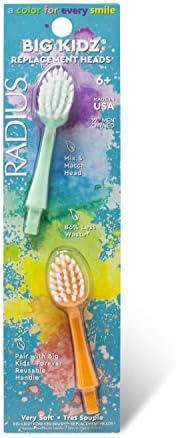 RADIUS Big Kidz Forever Brush Replaceable Heads for Children, 6 Years and Up, BPA Free ADA Accepted for Growing Teeth and Gums, 2 Heads - Extra Soft