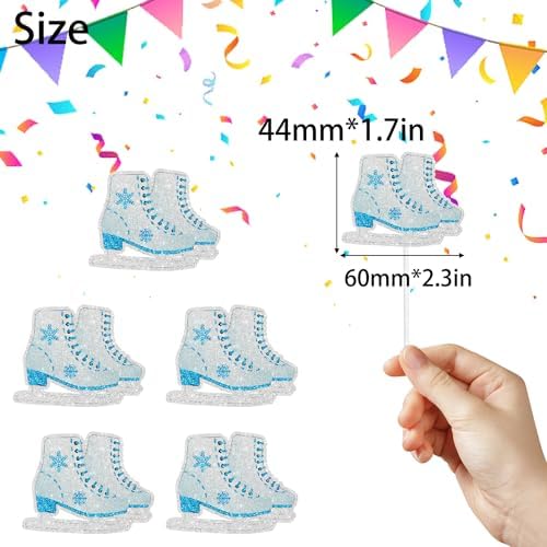 Ice Skating Cupcake Toppers 18-Piece Snowflake Themed Happy Birthday Decoration, Ice Skating Themed Birthday Party for Boys and Girls, Baby Shower or Kids Retro Ice Skating Party Decoration. SugarGera
