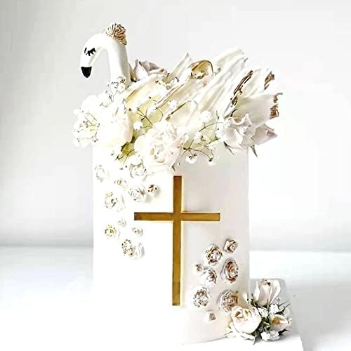 16pcs of Acrylic Cross Cake Topper, Cross Cake Charm for Baptism, Christening, Holy Communion Cake (4'', Gold Mirror)