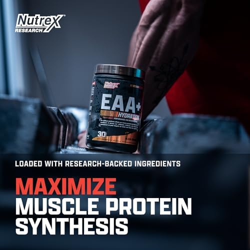 Nutrex Research EAA Hydration | EAAs + BCAAs Powder | Muscle Recovery, Strength, Muscle Building, Endurance | 8G Essential Amino Acids + Electrolytes | Blood Orange Flavor 30 Serving