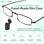 Hard Case Folding Reading Glasses – Compact Pocket Size Spring Hinge Readers for Men & Women – Foldable Eyeglasses