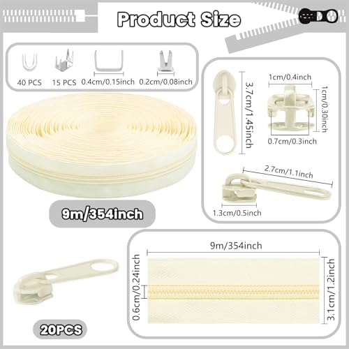 DOITEM 10 Yards Nylon Coil Zipper by The Yards, #5 Bulk Zippers for DIY Sewing Craft Bags with Replacement 20PCS Sliders (Cream White, #5)