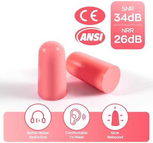 10Pairs Foam Earplugs, Noise Cancelling Ear Plugs for Sleeping Hearing Protection for Shooting Range, Work, Travel,Concert Pink