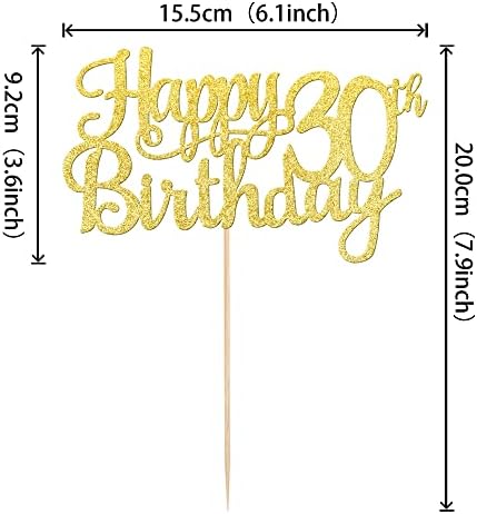 1 PCS Happy 30th Birthday Cake Topper Gold Glitter Cheers to 30 Years Birthday Cake Pick 30 Fabulous Cake Decoration for Happy 30th Birthday Anniversary Party Decorations Supplies