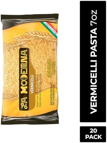 LA MODERNA, Vermicelli Pasta, 7 oz (Pack of 20) | Enriched Durum Wheat Semolina | Kosher, Non-GMO, Iron and Vitamin-Fortified | Family-Size Value Pack of Thin Noodles for Soups and Quick Meals