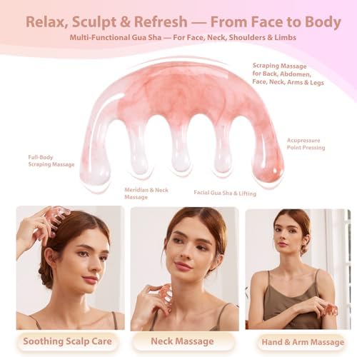 3pcs Scalp Massage Tool Head Massager Gua Sha Comb for Face/Neck/Body/Eye Massage, Promote Lymphatic Circulation Gifts,Pink Resin,Prop 65 Tested Quality