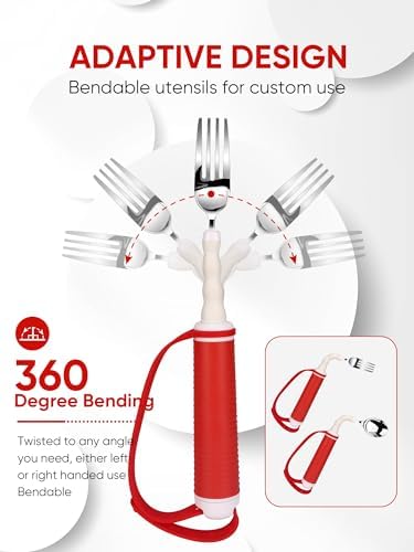 Adaptive Utensils for Disability Gadgets Swivel Fork Spoon Easy Grip Safe Stainless Steel,for Hand Tremors Parkinson's patients, 360° Rotatable Alzheimers Handicap accessories for daily living Elderly