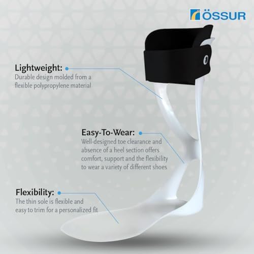 Ossur AFO Leaf Spring Mild to Moderate Drop Foot Ankle-Foot Orthosis | Low-Profile Heel-less Design| Flexible Customizable Sole |Small&Medium - Right