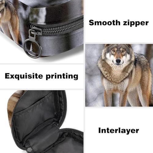 Sanitary Napkin Storage Bag,Period Bag,Wild Animal Wolf Snow,Sanitary Bags for Feminine Products