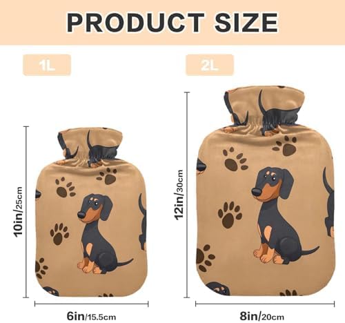 Cute Dachshund Dogs Brown Hot Water Bottles with Soft Cover Warm Water Heat Bottles for Menstrual Cramps Pain Relief Medium