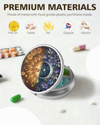 LRITER Pill Case, Portable Travel Pill Box, Pillbox Organizer, Cute Small Medicine Storage Container, Purse Accessories for Women, Men (Sun and Moon)