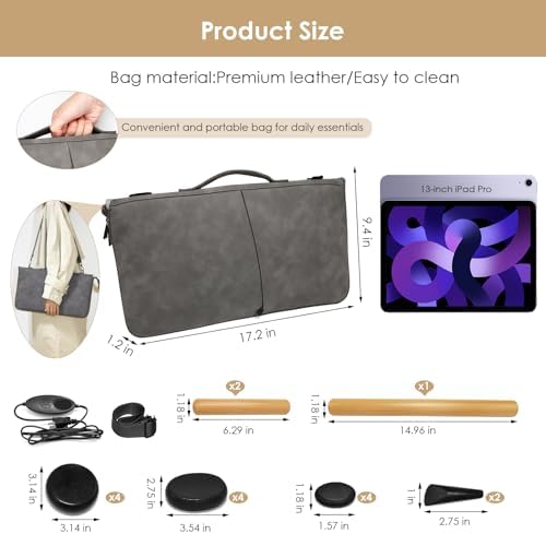 17 Pieces Massage Stones Set with Warmer Kit Hot Rocks Bamboo for Massage,Hot Stones Massage Warmer Kit with Temperature Control and Carry Bag (14 Stones and 3 Sticks)