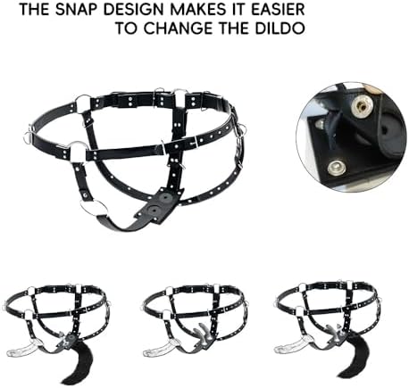 Strapon Dildo Harness with Anal Plug Tail – Adjustable Black Double Penetration Fetish Harness for Anal & Vaginal Use – Unisex Strap for Couples(waist 32"-70")