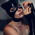 Latex Hood with Cat Ear Rubber Full Face Mask with Cat Eye Shape for Costume Party Festival Cosplay Zipper