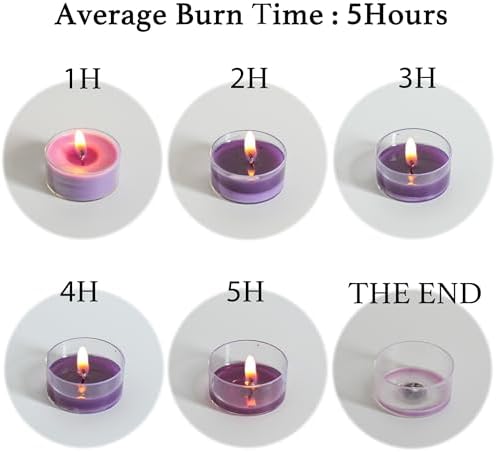 12 Unscented Natural Soy Tealight Candles in Clear Cups, 5H Long Clean Burning, Hand-Poured Purple Mini Tea Candle Set for Parties, Spa, Meditation, Gift, Holiday, Emergency, Home Decor