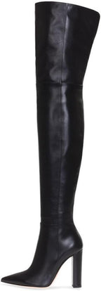 Thigh high boots Womens Chunky heels Over the knee boots Pointed toe side Back zipper brown leopard high heel Knee high pink boots
