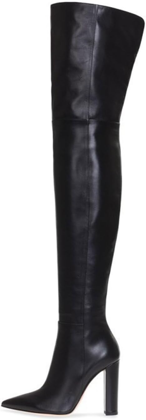 Thigh high boots Womens Chunky heels Over the knee boots Pointed toe side Back zipper brown leopard high heel Knee high pink boots