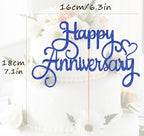 Happy Anniversary Cake Topper - Royal Blue Glitter Happy Anniversary Cake Decorations Supplies - Happy Birthday Cake Bunting Decor, for Photo Booth Props