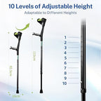 Forearm Crutches for Adults,Open Cuff,Handle with Light Reflector,Foldable and Height-Adjustable Elbow Crutches,High Density Sturdy Aluminum,A Pair, Black