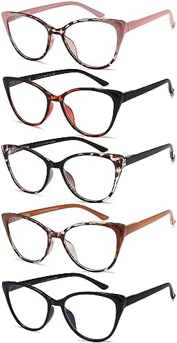 EYEURL 5 Pack Reading Glasses for Women-Cat Eye Blue Light Blocking Readers Fashion Computer Glasses with Spring Hinge Anti-Glare Readers for Women 1.5