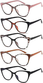 EYEURL 5 Pack Reading Glasses for Women-Cat Eye Blue Light Blocking Readers Fashion Computer Glasses with Spring Hinge Anti-Glare Readers for Women 1.5