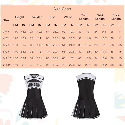 Girls Cheerleading Costume Classic Kids Cheerleader Uniform 5PCS Cheer Outfit Halloween Cosplay
