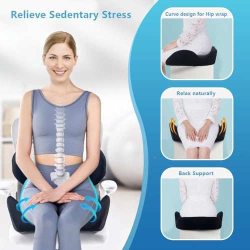 Lexeme X Large Memory Foam Seat Cushion Lumbar Support Pillow for Sciatica & Tailbone Pressure Relief Coccyx Pad for Office Chair, Car,Wheelchair,Home,Office