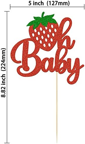 1Pc Strawberry Oh Baby Cake Topper Red Glitter Babyshower Strawberry Cake Pick Decoration for Sweet Fruit Theme Baby Shower Kids Birthday Party Supplies