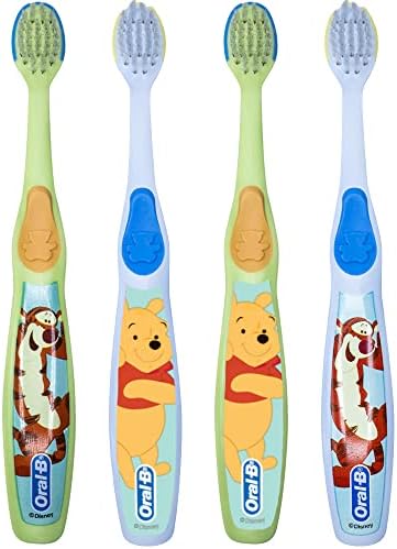 Oral-B Baby Manual Toothbrush, Pooh Characters, 0-3 Years Old, Extra Soft (Characters Vary) - Pack of 4