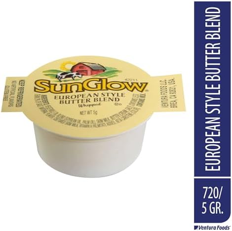 Ventura Foods SunGlow European Style Whipped Butter Blend, 5g Individual Portion Cups, Bulk Foodservice Pack, 720 Count - Creamy Spread Made with Real Milk
