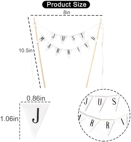 Just Married Wedding Cake Topper - Rustic Wedding Cake Topper Banner, Rustic Wedding Decorations, Just Married Bunting Cake Topper Banner, Bridal Shower Cake Decor (Just Married Cake Topper)