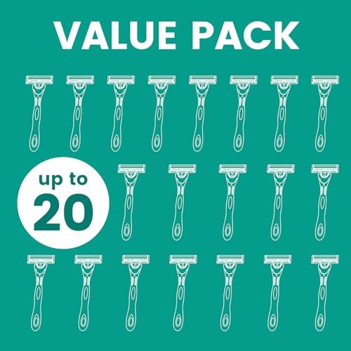 20 count Disposable Razors for Men,3-Blade Razors,Bulk Stainless Steel Shavers with Lubricating Strip for Shaving Sensitive Skin