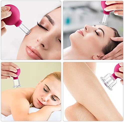 4 Size Facial Cupping Therapy Set Glass, Eye Face Vacuum Massage Anti Cellulite Cup - Silicone, for Beauty Body Cup Lymphatic Fascia Massager (Gift Box Packaging-red)