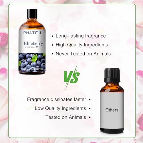 PHATOIL 3.38FL.OZ Blueberry Fragrance Oils for Aromatherapy, Essential Oils for Diffusers for Home, Perfect for Diffuser, Yoga, Skin Care, DIY Candle and Soap Making - 100ml