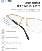 JOLISU 5 Pack Reading Glasses for Men, Blue Light Blocking Computer Metal Readers, Lightweight Half Frame with Spring Hinge