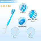 20 Individually Packaged Disposable Travel Toothbrushes with Fresh Beads, 5-in-1 Convenient Mini Disposable Toothbrush (Toothbrush + Fresh Beads + Tongue Scraper + Dental Floss + Pick)