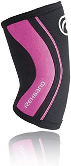 Rehband Rx Elbow Support 5mm -Large - Black/Pink - Tennis Elbow and Golfers Elbow Brace - Neoprene Elbow Sleeve for Weightlifting and Crossfit – Support for Elbow Pain & Tendonitis - 1 Sleeve