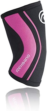 Rehband Rx Elbow Support 5mm -Large - Black/Pink - Tennis Elbow and Golfers Elbow Brace - Neoprene Elbow Sleeve for Weightlifting and Crossfit – Support for Elbow Pain & Tendonitis - 1 Sleeve