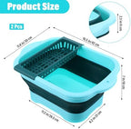 Kifmurase 2PCS 2.91 Gallon(11L) Collapsible Dish Basin with Drain Plug, Multiuse Portable Bucket with Sink for Kitchen, RV, Outdoor Camping, Space Saving Foldable Storage Tray Sink Tub Dishpan