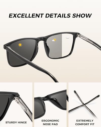 Square Photochromic Sunglasses for men Driving Sun Glasses UV400 Protection Transition Sunglasses