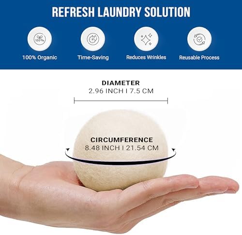 Ezhippie Quality Wool Dryer Balls - 6 XL Pack - 1000+ Loads - Pure Organic Wool - Reusable Natural Fabric Softener Perfect with Essential Oils, Reduce Clothing Static and Wrinkles