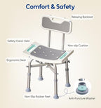 Bluelog Shower Chair with Back for Elderly and Disabled, Shower Seat Bench Stool, Adjustable Height, 350 lbs Capacity, Rectangular