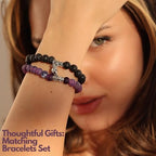 Set Of 2 Couples Bracelet Magnetic Healing Natural Bead Stone Stretch Bracelet Unisex Anniversary, Friendship, Valentine, Christmas Gift