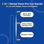 Dental Floss for Braces, Floss Threaders for Bridges and Implants, PTFE & PFAS Free Floss, 80 Pre-Cut Strands (Pack of 2)