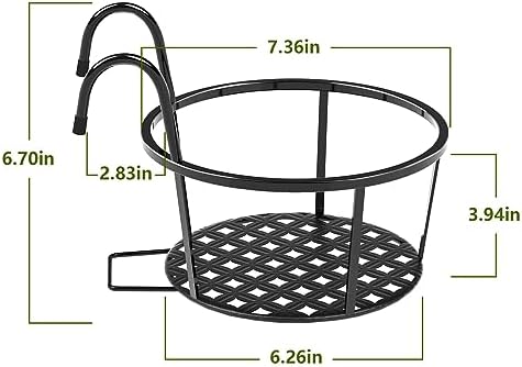 CADANI Iron Hanging Plant Holder Over The Rail Metal Fence Planters, Hanging Bucket Flower Pot Holder for Patio Balcony Outdoor Plants - Pack of 6 (Black)