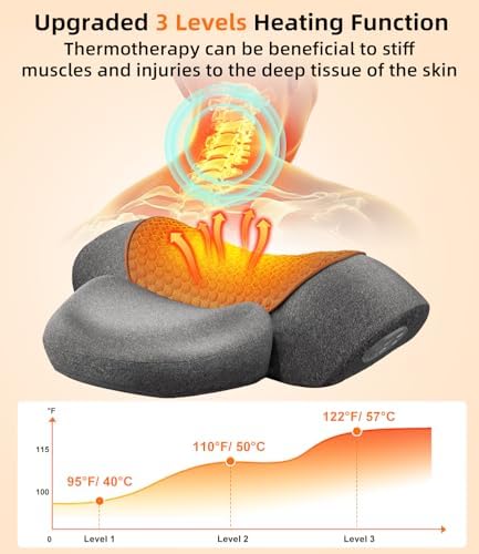 Upalled Cordless Heated Neck Massager Pillow for Pain Relief Deep Tissue, 3-in-1 Rechargeable Neck Cervical Traction Device with Heat, Massage, Electric Stretch, Ergonomic Neck Shoulder Relaxer, Grey