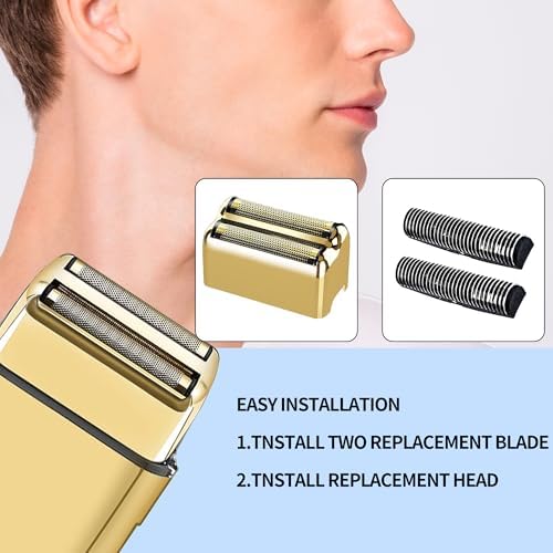 1 Pack Professional Replacement Foil and Cutters for BaBylissPRO Barberology Double Foil Shaver, Compatible with BaBylissPRO Barberology FXFS2 Shaver，Gold